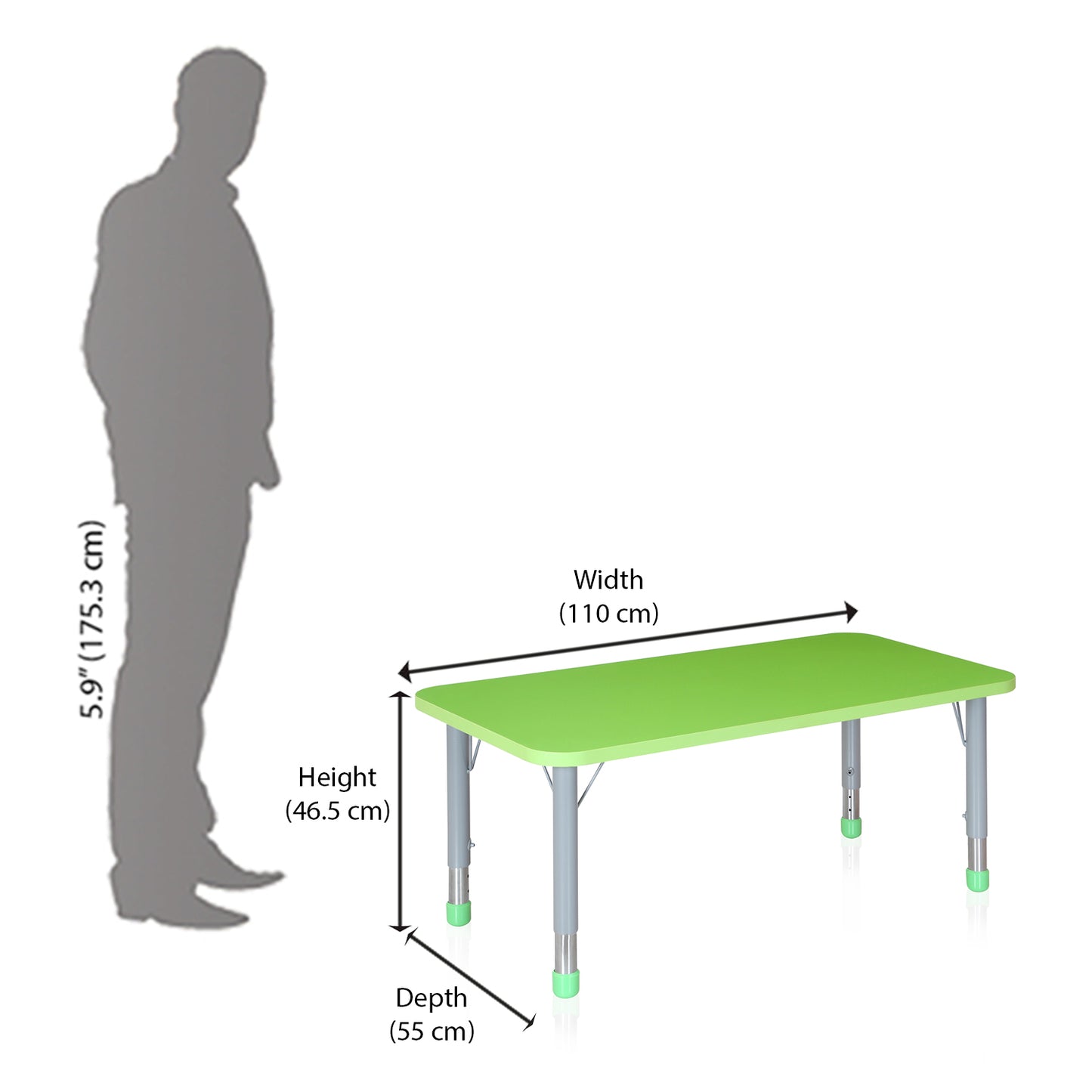 Orange Rectangle Kindergarten Desk Green Color